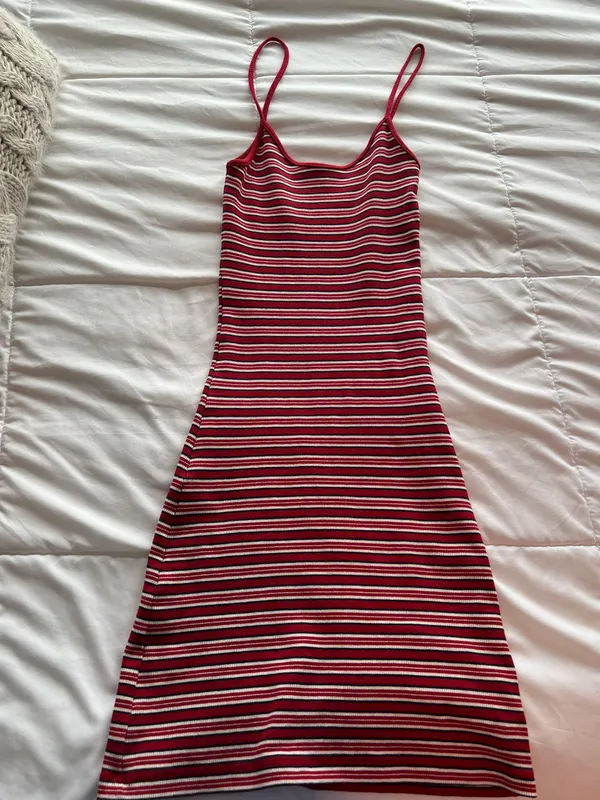 Brandy Melville Red Striped Mini Dress - Image 4