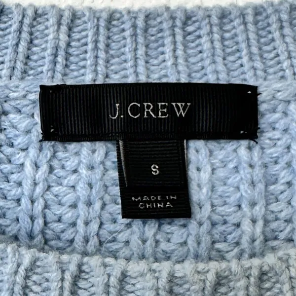 J. Crew chunky knit 100% wool icy blue thick sweater crew neck size small - Image 3