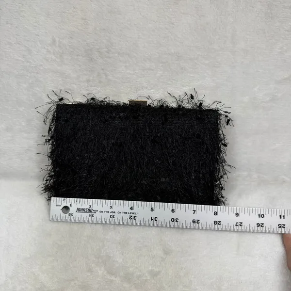 Urban Expressions Black Fringed Eyelash Clutch Gold Chain Crossbody Bag NEW - Image 2
