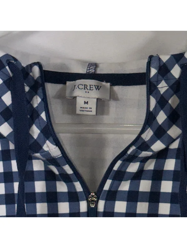 J.Crew Navy White Gingham Full Zip Hoodie Women’s Medium - Image 5