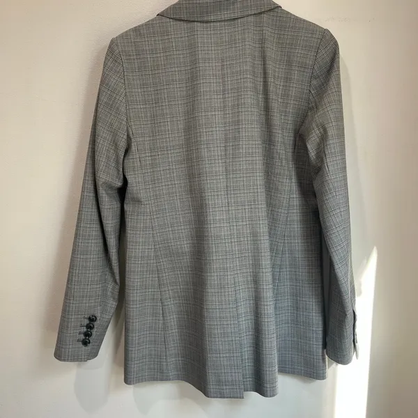 LOFT Blazer Size 2 Gray Plaid Double Breasted Career Office‎ Jacket - Image 2