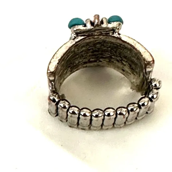 Blue and orange silver tone stretchy ring - Image 5
