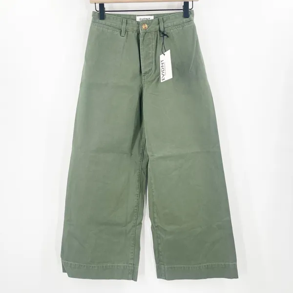 EVIDNT Pants Size 25 Cropped Chino Wide Leg High Waist NWT Green 100% Cotton - Image 2