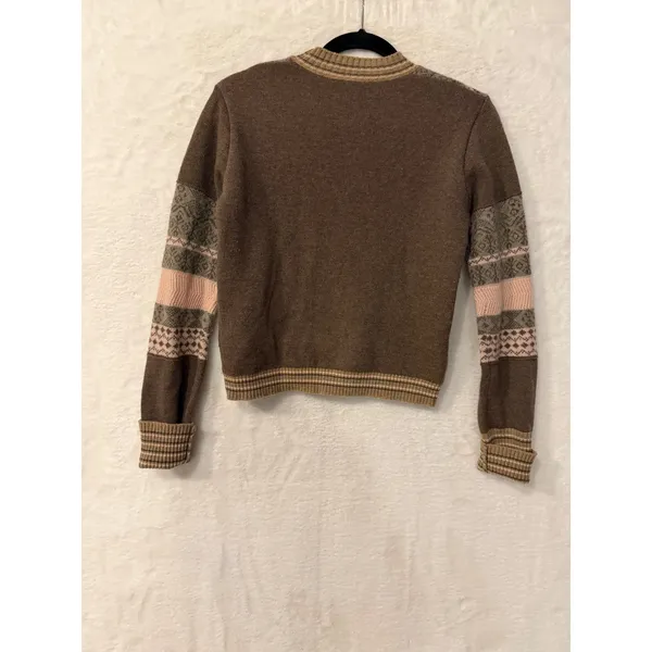 John Galliano Brown Fair Isle Wool Blend Sweater Womens Small Made in Italy Pink - Image 4