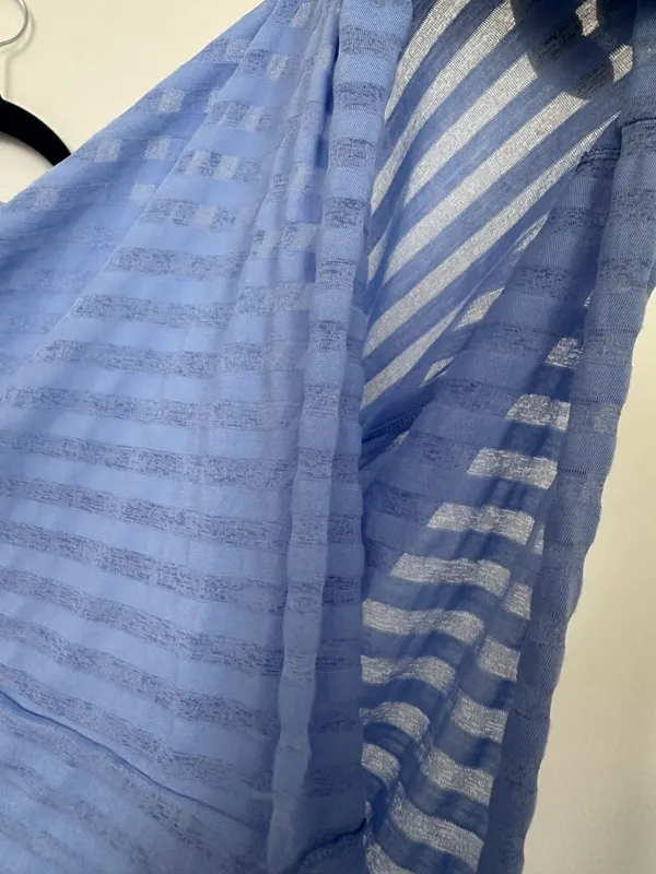 Zara Trafaluc Light Blue Striped Long Sleeve Crewneck Top - Image 4