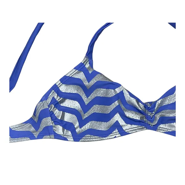 Aerie Womens Swimwear Bikini Top Size Small‎ Blue Silver Striped Swim - Image 3