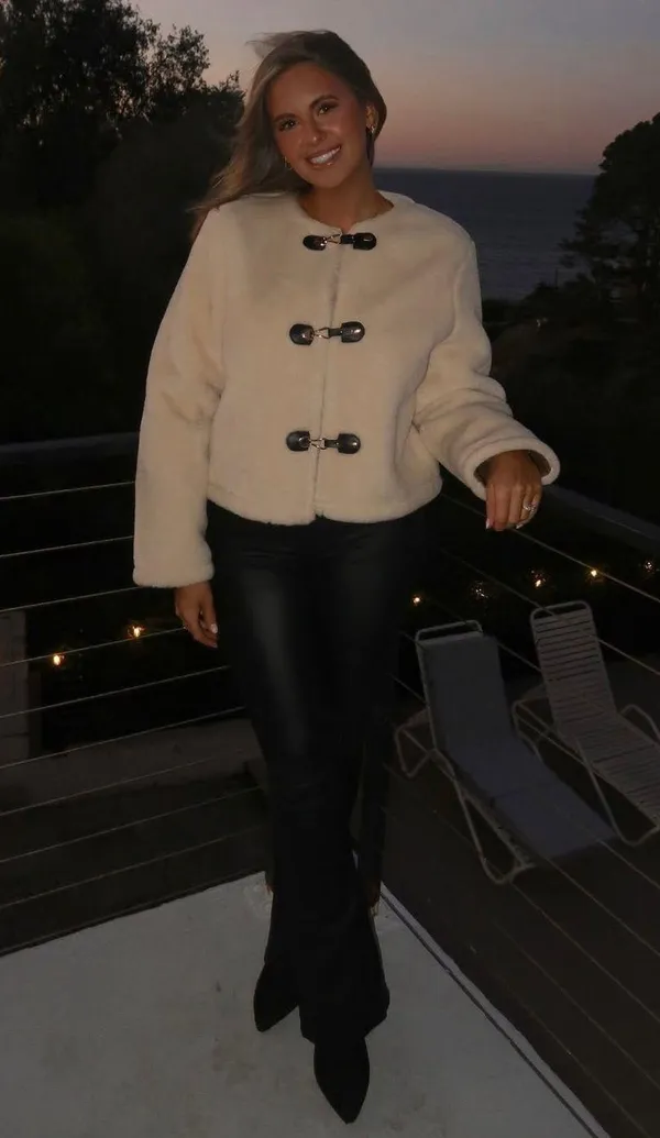 Zara Jacket coat teddy fur ivory cream cropped toggle - Image 15
