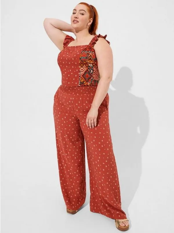 Torrid Pull-On Wide Leg Challis Smocked Waist High-Rise Pant Bossa Nova Geo 3X - Image 4