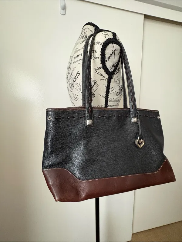 Brighton Black and Brown Leather Tote with Heart Charm - Image 4