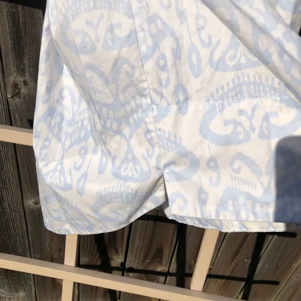 Toss Designs Cotton Puff Sleeve White/Blue Print Blouse Top One Size - Image 7