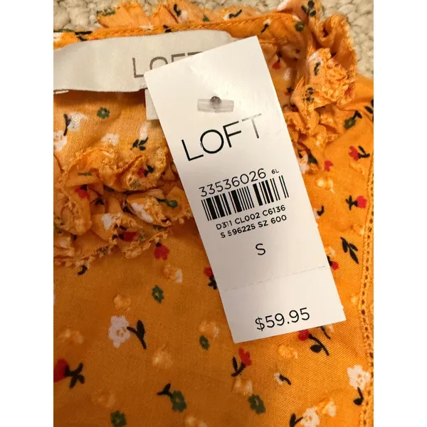 NWT LOFT Boho Floral Ruffle Peplum Top Mustard Cottagecore Modal Blouse Small - Image 6