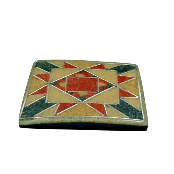 Vintage Lee Sands Sand Art Silver Inlay Quilt Square Deco Pattern Brooch Pin - Image 3