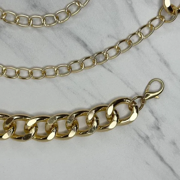 Womens Chunky Gold Tone Metal Chain Link Belt Adjustable Y2K OS ✨ - Image 2