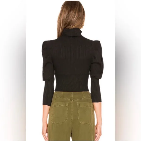 Free People Lala Top in Black Size Small Ribbed Puff Sleeve Cropped Minimalist - Image 13