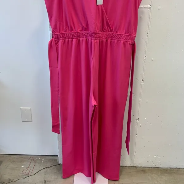NWT The Drop Women's @caralynmirand Sleeveless‎ Wrap Jumpsuit Rose Pink Stretch - Image 6