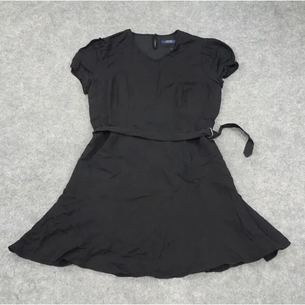 Polo Ralph Lauren Dress Womens Size 8 Black Lined Short Puff Sleeve Wool Blend - Image 3