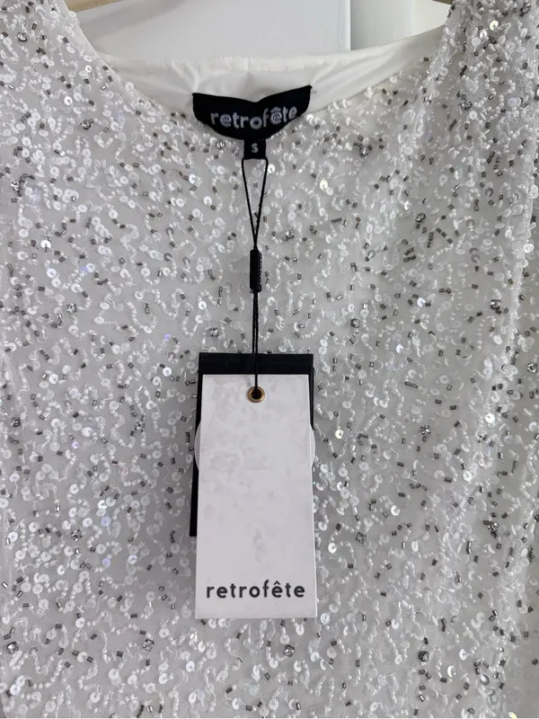 Retrofete Carnegie Sequin white silver beaded dress size small NWT - Image 5