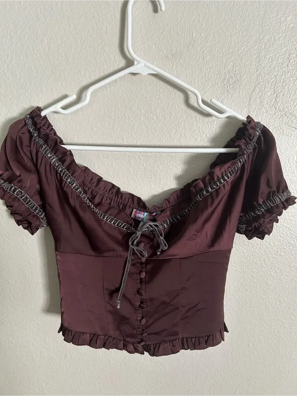 Urban Outfitters Abigail Ruffle Corset Top XS Burgundy Coquette Cottagecore - Image 3