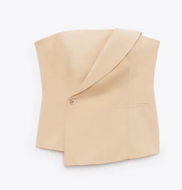 Zara NWOT gabardine light, yellow, zipper, back strapless button front tube top - Image 6
