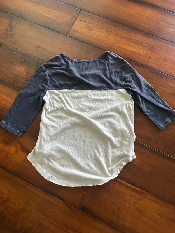 Free People Two-Tone Navy and White Baseball Tee - Image 3