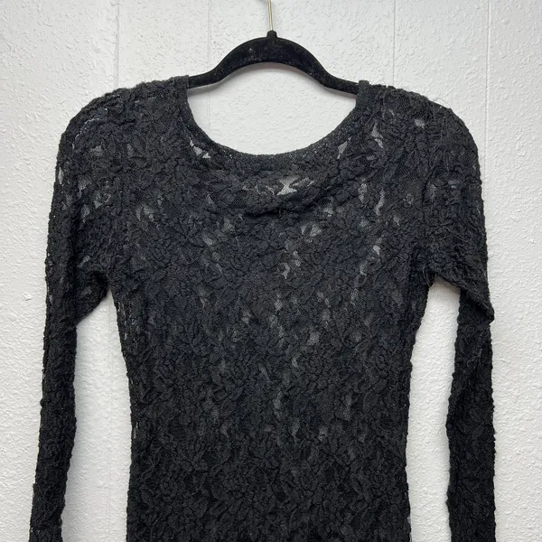 Womens Y2K Lace Sheer Open Knit Fairy Grunge Fitted Top XS Witchy Whimsigoth - Image 10