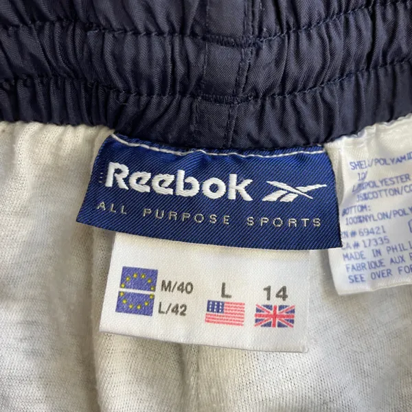 Vintage 90s Reebok Navy Nylon Track Pants Lined Zip Ankle Sz L 💚🎀 - Image 14