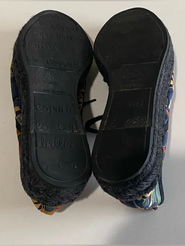 Gianno Espadrilles Black Multi Floral Print Canvas Round‎ Toe Lace Up EU38/US7.5 - Image 6