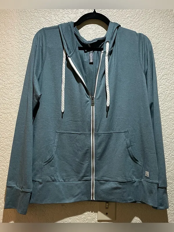 Vuori NWOT Halo Performance Hoodie Heather Blue Green Full-Zip sweatshirt XS - Image 6