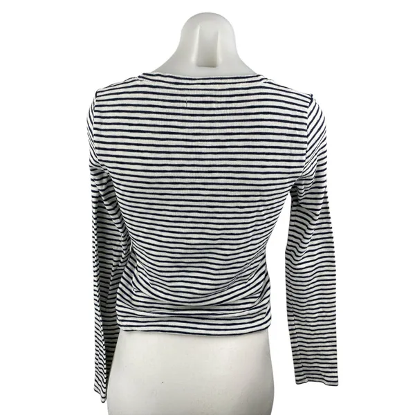 Madewell Women's Black White Striped Ribbed Knit Crew Neck Long Sleeve Top Sz S - Image 2