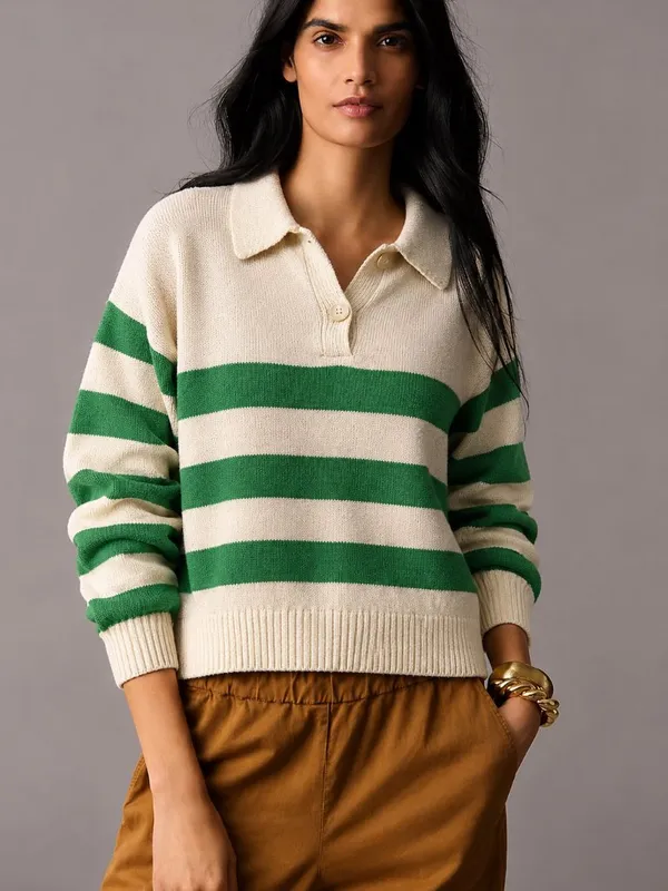 Hyfve Striped Polo Collar Knit Sweater - Image 2