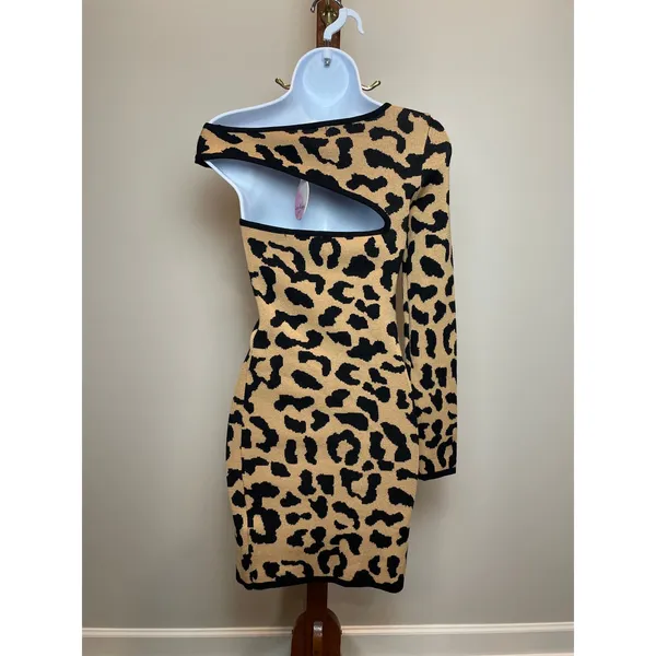 Love Always Dress Size S Leopard One‑Shoulder Bodycon Mini Cutout New With Tag - Image 3