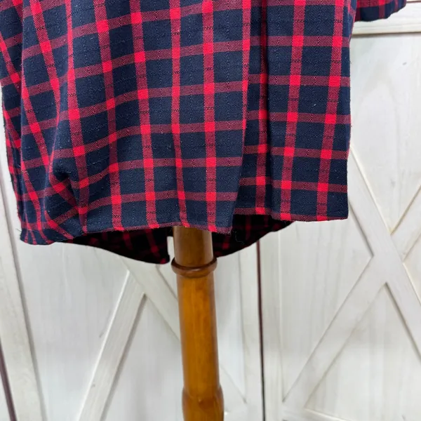 Zara Plaid Beaded Collar Oversized Pullover‎ Tunic Shirt Dress Red Blue XS - Image 9