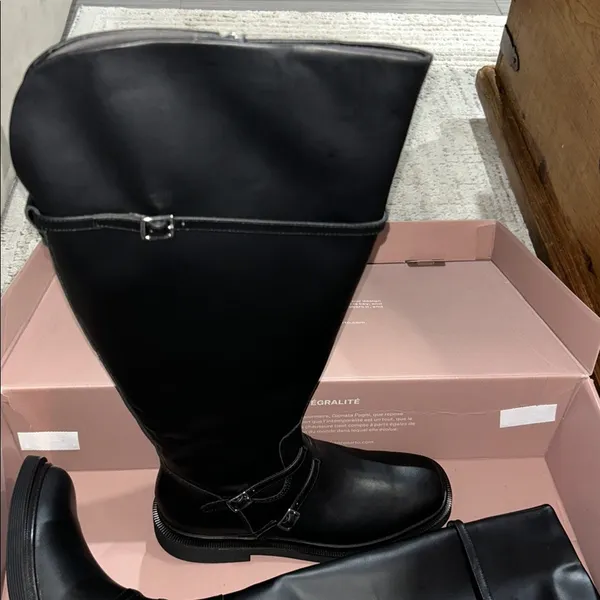 NWT SARTO Franco Sarto Ainsley Black Leather Knee High Wide Calf Boots 7. - Image 5