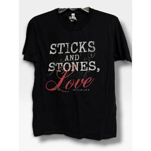 Disney Pirates Caribbean Captain Jack Sticks Stones Love Graphic T Shirt M Black - Image 2