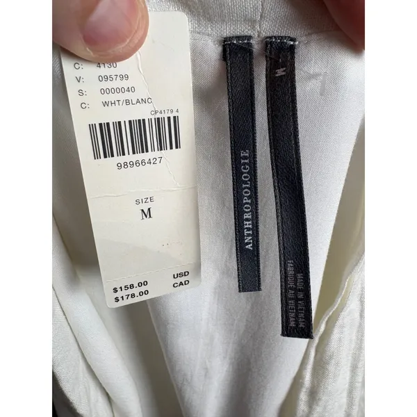 Anthropologie Tommie Cap Sleeve Smocked mini shirt dress White Linen Blend NEW - Image 7