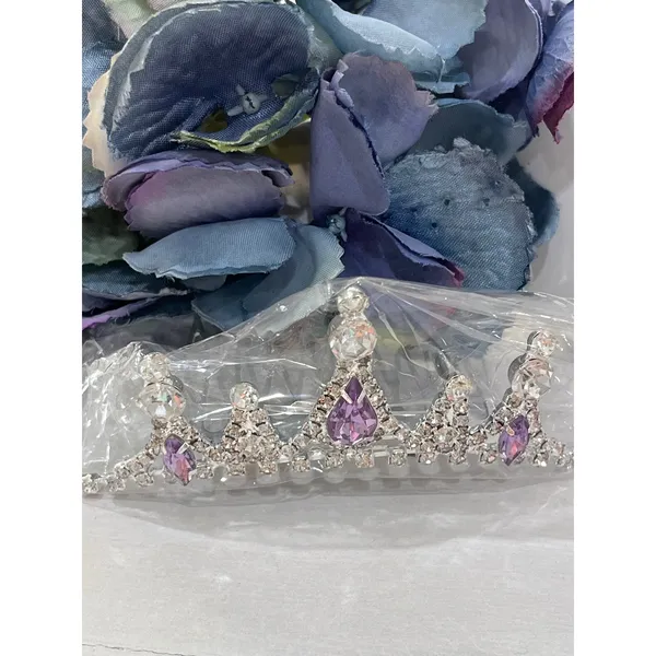Purple Rhinestone Tiara Comb Butterfly Necklace Hair Clips princess‎ - Image 6