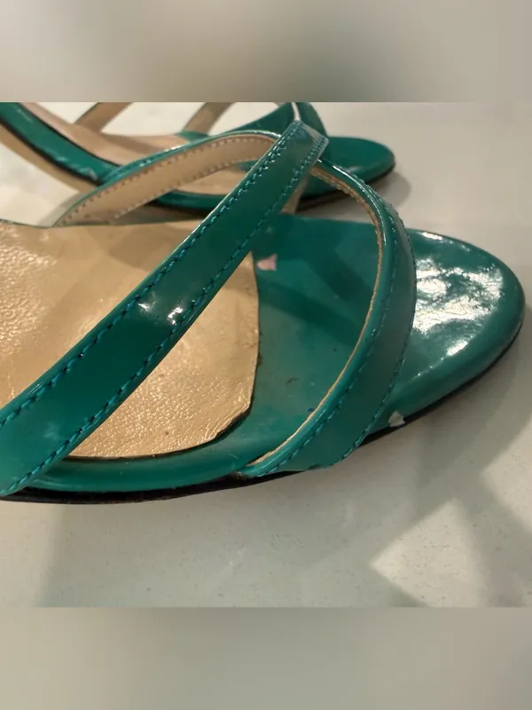 Jimmy Choo Green Patent Leather Strappy Slingback Stiletto Sandals Size 39.5‎ - Image 8