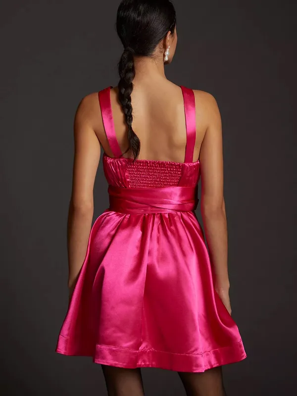 Maeve Anthropologie Bow-Tie Satin Mini Dress Pink. Size 4 - Image 5