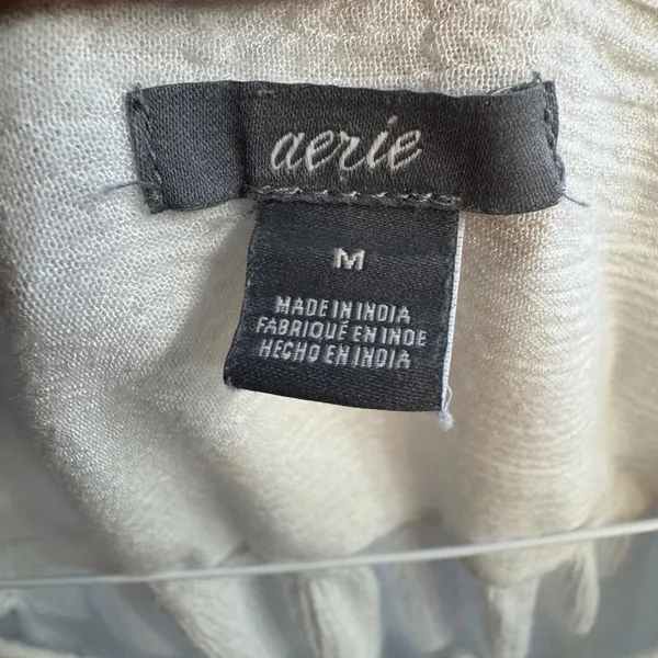 Aerie White Gauze Boho Romper M Long Sleeve Eyelet Lace Button Front Festival - Image 3