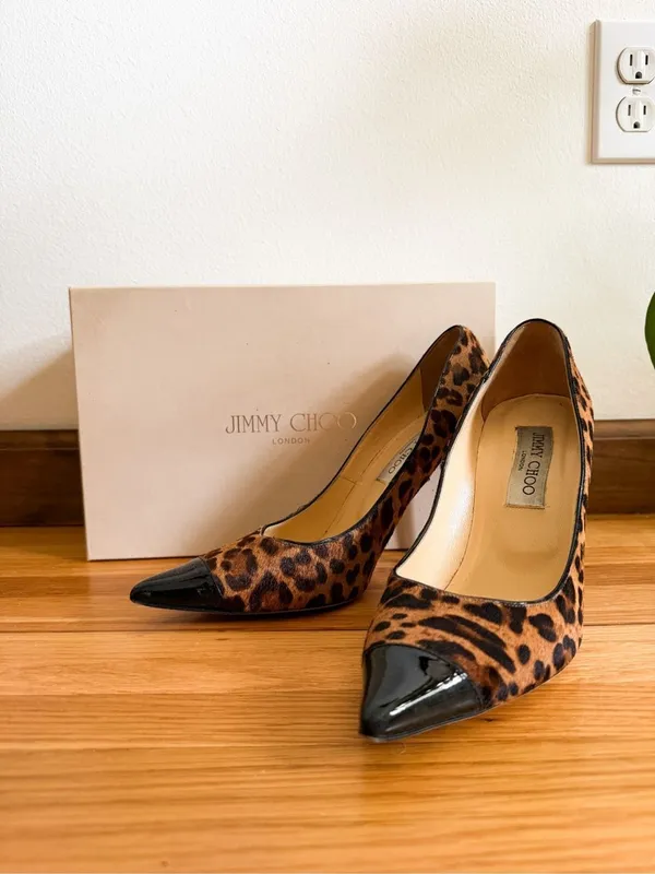 Jimmy Choo Leopard Print Pony Heels Size 37.5 - Image 2