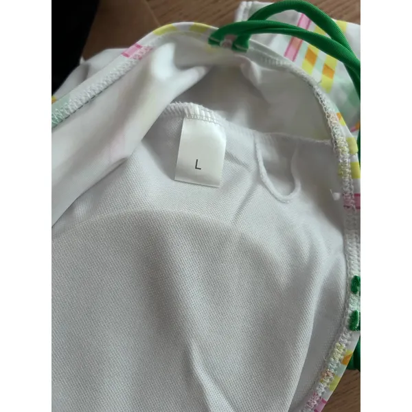 B45 New Women AMI 1pc White Pink Green Yellow Swimsuit size Medium - Image 4