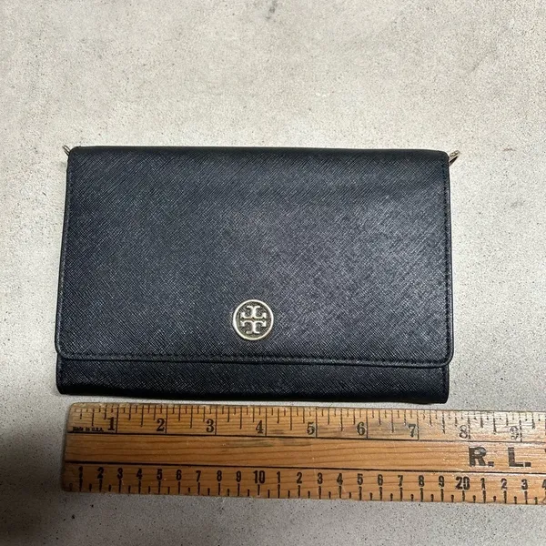 Tory Burch Purse Bag Crossbody Black Robinson Leather Wallet Vintage NO CHAIN** - Image 10