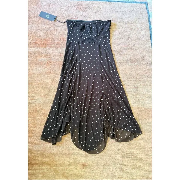 NWT Sans Souci Polka Dot Sheer Strapless Handkerchief Tube Dress Top Size M Y2K - Image 11