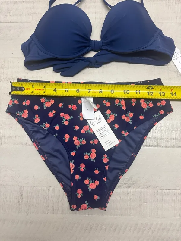 Navy Sweetheart Bikini Top & Standard Geo printed Bottoms Set - Image 2