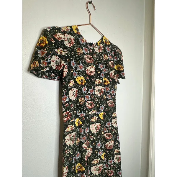 RHODE Black White Yellow Floral Lulani Crew Neck Short Sleeve Cocktail Dress 2 - Image 4