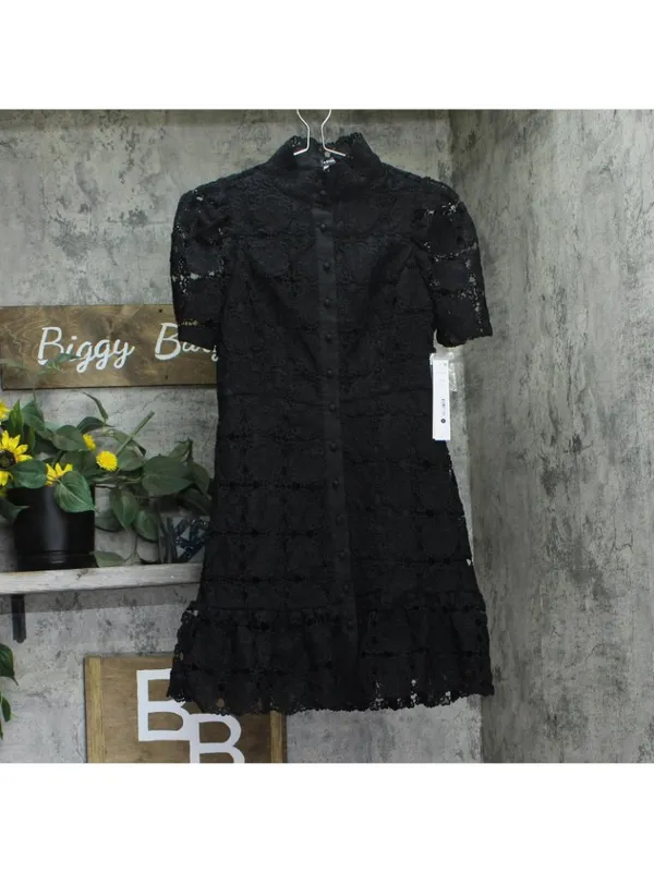NWT Aqua Womens Floral Lace Mock Neck Mini Dress IDM11073 Black S - Image 2
