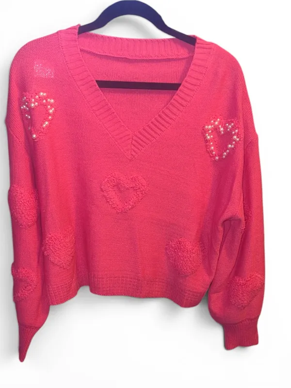 Sm Pink Heart Embellished Sweater - Image 2