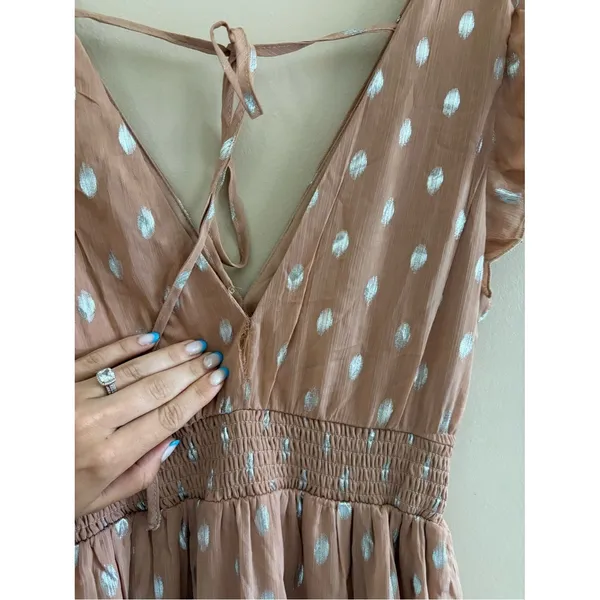 Lulus Cause to Celebrate Mauve and Silver Ruffled Tiered Midi Dress Size Small - Image 10