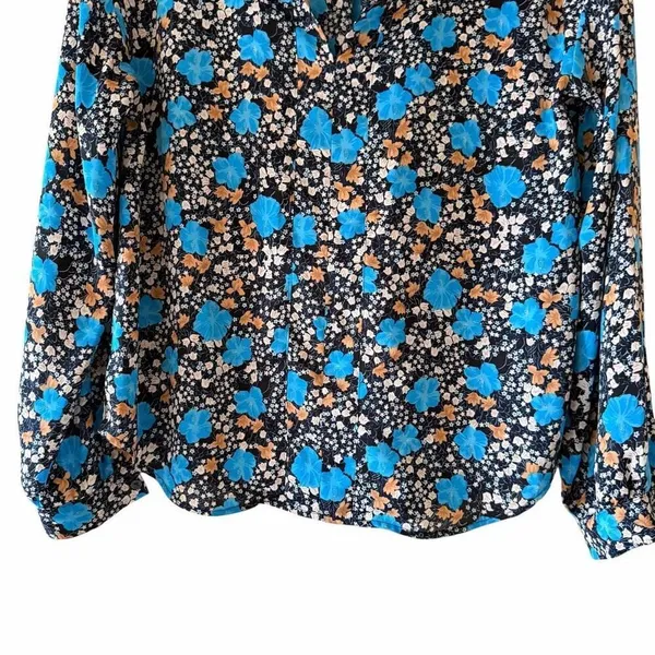 Ann Taylor Floral Seamed Split Neck Popover Blouse Night Sky Lightweight SZ S - Image 5