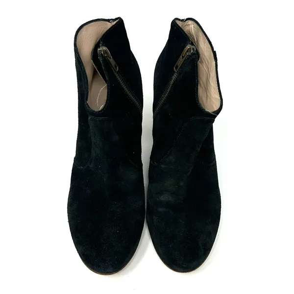 Club‎ Monaco Size 8 Boot Black Suede 3" Heel Side Zip Ankle Bootie Winter Round - Image 2